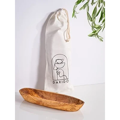 Afbeelding van Fruitschaal van natuurlijk olijfhout, handgemaakt, 30 x 10 cm, olijfhouten kom voor het huishouden, houten schaal, decoratie, schaal fruit, brood en gebak, decoratieve hout