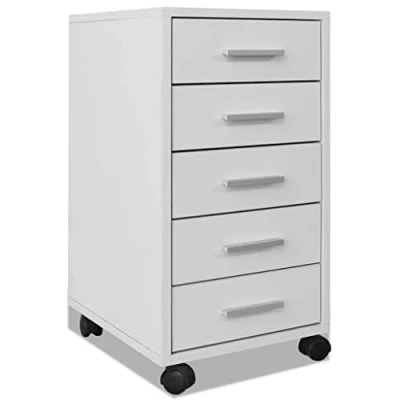 Image de vidaXL Caisson à tiroir de bureau avec roulettes et 5 tiroirs blanc243064