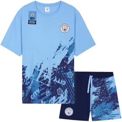 Afbeelding van Get Trend Manchester City F.C. Ensembles de Pyjama Homme Court Été Foot Vêtements Nuit Idée Cadeau (L, Bleu City)