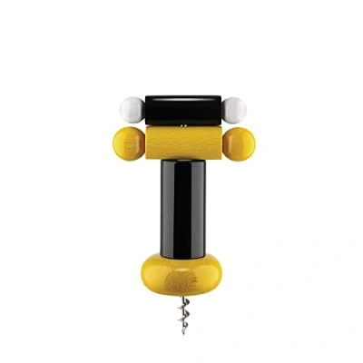 Afbeelding van Alessi Ettore Sottsass Twergi Kurkentrekker In Beukenhout Zwart/Geel/Wit