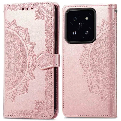 Afbeelding van iMoshion Hoesje Geschikt voor Xiaomi 14 Met Pasjeshouder Mandala Bookcase Rosé Goud