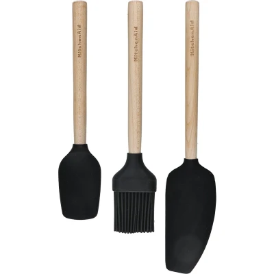 Afbeelding van KitchenAid 3 delige bamboe bakset met lepel, spatel, deegborstel en mixer