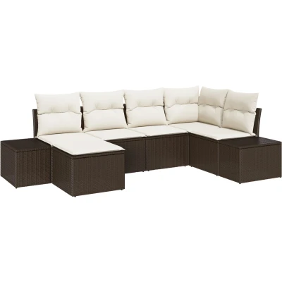 Afbeelding van vidaXL 6 delige Tuinsalonset met Kussens Bruin Poly Rattan