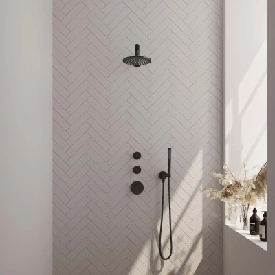 Afbeelding van Brauer Glad 20cm Rechte wandarm Staafhanddouche Zonder glijstang Mat zwart