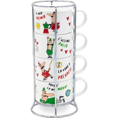Afbeelding van Bialetti Impilabili Italia Cappuccino / koffie kopjes in rek 4 stuks