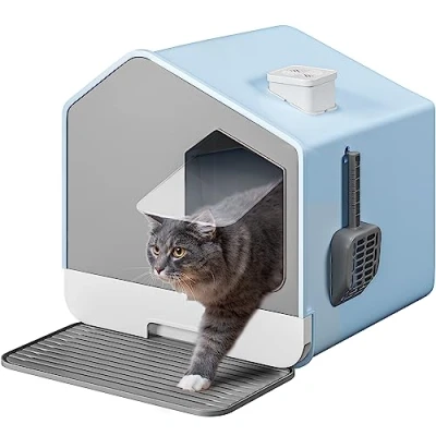 Afbeelding van YITAHOME Kattenbak met kap, deksel, Schep, kattenbak, Eenvoudig te reinigen, Verborgen Overdekte Hoge zijkanten (blauw)