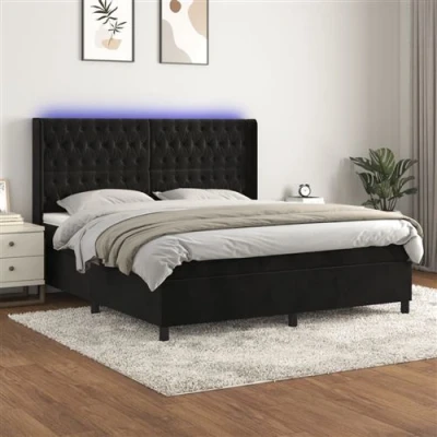 Afbeelding van vidaXL Boxspring met matras en LED fluweel zwart 180x200 cm