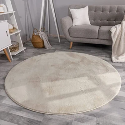 Afbeelding van TT Home Shaggy Tapijt, hoogpolig, pluche, effen, modern, kleur: crème, afmetingen: 120 cm, rond