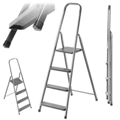 Afbeelding van KADAX Opvouwbare stalen ladder met antislipvoeten, eenzijdige plank, vouwladder, (4 treden)
