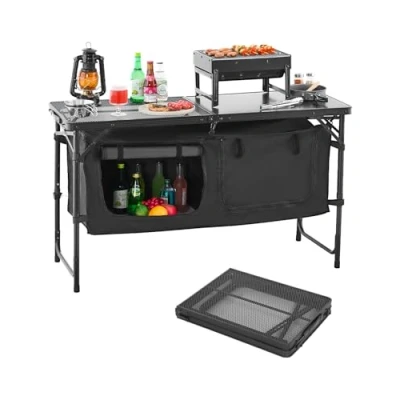 Image de VEVOR Table de cuisine camping pliable portable à 3 hauteurs réglables noir