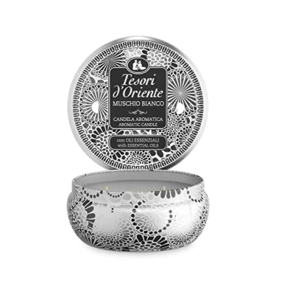 Afbeelding van Tesori d&#039;Oriente Witte schuimgeurkaars met muskus en ambernoten, hoogwaardige was etherische oliën, 2 lonten, 200 g