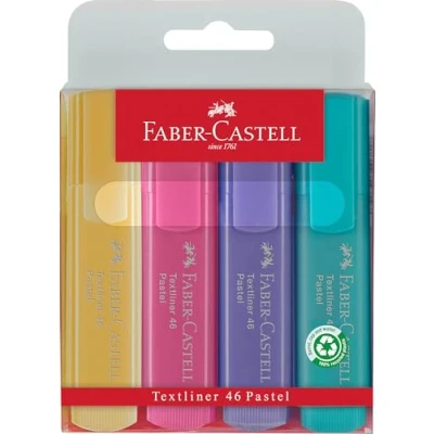 Image de Faber Castell 154610 Set de surligneurs TL 1546, étui 4 pièces, couleurs pastel, pointe biseautée longue durée, largeur trait 1 5 mm