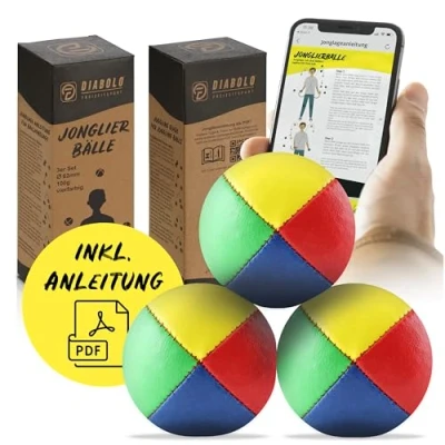 Afbeelding van Diabolo Freizeitsport Set van 3 jongleerballen 62 mm met duurzame vogelgierst, waterdicht kunstleer, ideaal voor kinderen en beginners