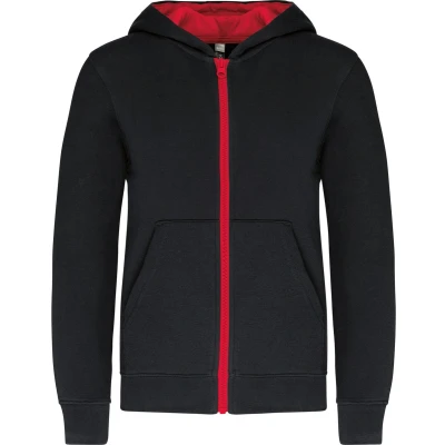 Afbeelding van Kariban Kindersweater met rits en capuchon K486 BLACK / RED