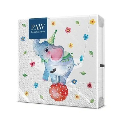 Afbeelding van PAW Papieren servetten, 3 laags (33 x 33 cm), 20 stuks, ideaal voor kinderfeesten, verjaardagen en bijeenkomsten met vrienden (Circus Elephant)