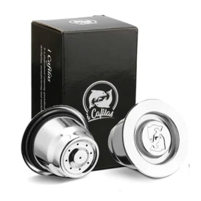 Afbeelding van i Cafilas Nepresso capsules van roestvrij staal, compatibel met capsules, navulbaar, 2 kopjes + 1 kunststof lepel borstel