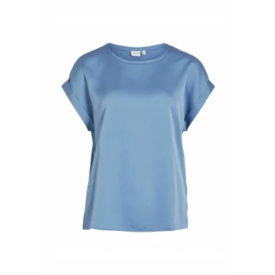 Afbeelding van Vila T shirt Viellette S/s Satin Top Noos 14059563 Blissful Blue Dames Maat 42