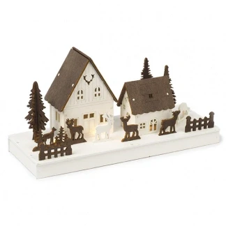 Afbeelding van Houten kersthuisje 11 x 28 14 cm Konstsmide (6 LEDs, Batterijen, Timer)