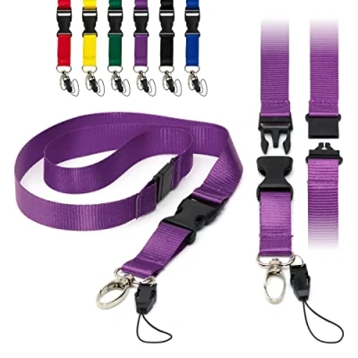 Afbeelding van LanyardsTomorrow Afneembaar plat koord van 2 cm met gesp, veiligheidssluiting, metalen clip en gesp voor ID kaarthouder, Paars.