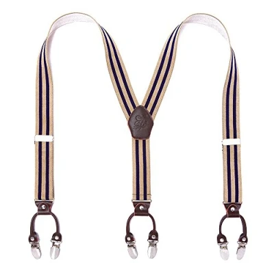 Afbeelding van KANGDAI Bretellen voor heren, breed, 6 clips, Y achterkant, elastische en duurzame verstelbare ophangingen, sterke metalen clips