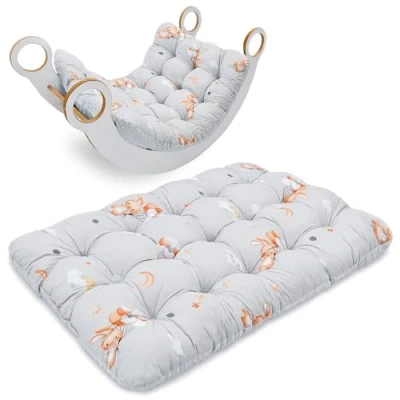 Afbeelding van Vloerkussen, groot, 70 x 110 cm, zitkussen voor kinderen, speelmat, vloermatras, kinderkamer, minky konijn