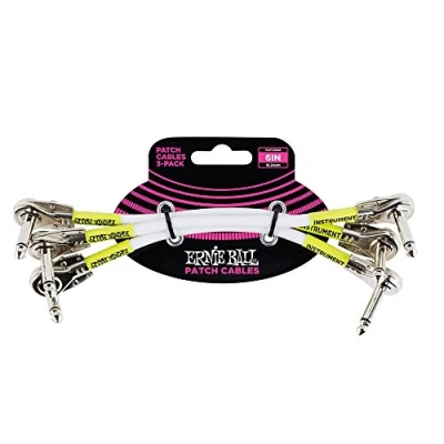 Afbeelding van Ernie Ball 3 stuks 15,2 cm platte hoekaansluitkabel wit
