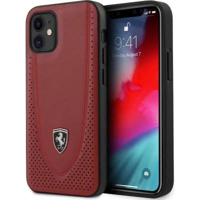 Afbeelding van iPhone 12 Mini Backcase hoesje Ferrari Effen Rood Leer