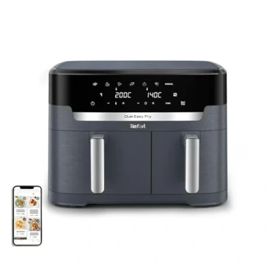Afbeelding van Tefal Dual Easy Fry EY942BE0 Heteluchtfriteuse, dubbele kamer, inhoud 11 l, 6,5 l lade + 4,5 lade, 99% minder vet, 7 automatische kookinstellingen, geschikt voor