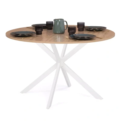 Afbeelding van IDMarket Eettafel, rond, Alix, 4 6 personen, spinnenvoet, hout en wit, 110 cm