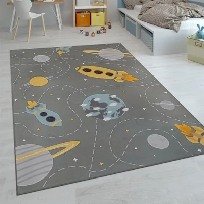Afbeelding van Paco Home Kindertapijt, tapijt voor slaapkamer, jongens, meisjes, modern, antislip, afmetingen: 100 x 200 cm, kleur: grijs 5