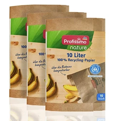 Afbeelding van Profissimo 3 verpakkingen van 10 biologische compostzakjes liter, composteerbaar en milieuvriendelijk, 100% gerecycled papier
