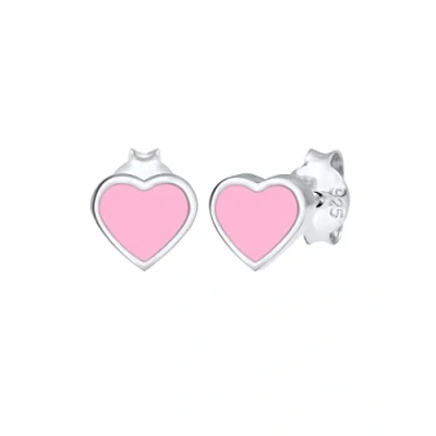 Afbeelding van Elli Oorbellen Kinderen Oorsteker Hart met Emaille roze in 925 Sterling Zilver