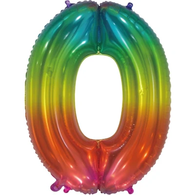Afbeelding van Regenboog Folie Ballon cijfer 0 86cm