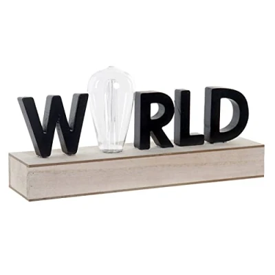 Afbeelding van Verlichte decoratie DKD Home Decor World Zwart Hout MDF 34 x 8 16 cm