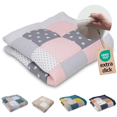 Afbeelding van ULLENBOOM ® kruipdeken l speeldeken in de maten 120x120 cm, ideaal speelkleed voor box I roze grijs