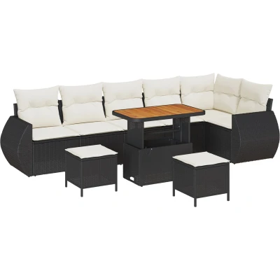 Afbeelding van vidaXL 9 delige Tuin Bankset met Kussens Zwart Poly Rattan Acacia