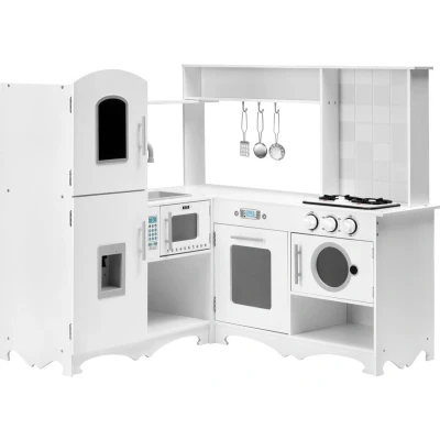 Afbeelding van Keukentje Mamabrum Corner Speelgoed houten speel keuken kinderkeukens Speelkeuken eten speelgoedkeuken Met accessoires pannenset keukengerei set speelkeukentjes en toebehoren koken keukenschort keukenset kinderen voor ook 2 jaar Hout Wit