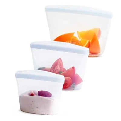 Afbeelding van Stasher Herbruikbare siliconen opbergtas, set van 3 kommen (transparant), opbergdoos voor het bereiden maaltijden, lunch, reizen, make up, gymtas, vriezerbestendig,