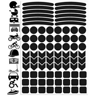 Afbeelding van Biomar Labs® Set van 84 pvc stickers, hoge zichtbaarheid, reflecterend, nachtzichtbaarheid, stickerset voor fiets, helm, kinderwagen, speelgoed, caravan, rol, boot, zwart, D 51
