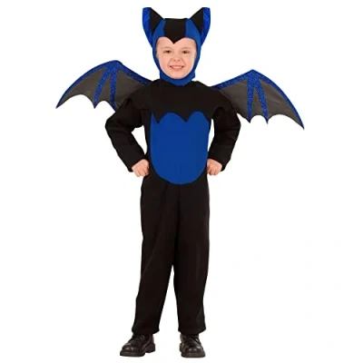 Afbeelding van Widmann Vleermuis Kostuum Fladder Vleugel Kind Blauw, Zwart Maat 110 Halloween Verkleedkleding