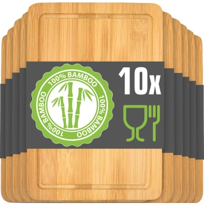 Afbeelding van DuneDesign Lot de 10 : Petite Planche a Decouper 22x15 Aperitif Bois Petit Dejeuner Charcuterie Apero à Découper Bambou