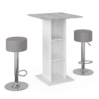 Afbeelding van Vicco Bartafel set Rodeo, Beton/Wit, 70 x cm met 2 barkrukken