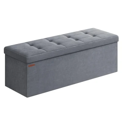 Afbeelding van SONGMICS Opbergrek, opvouwbare zitzak, 38 x 110 cm, bedpunt, voetensteun, opbergdoos, belastbaar tot 300 kg, voor woonkamer, slaapkamer, entree, leigrijs LSF277G01