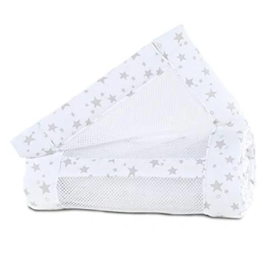 Afbeelding van babybay Bedomranding van piqué, geschikt voor model Maxi Boxspring Comfort/Comfort Plus, wit, met sterren, parelgrijs, 1 stuk
