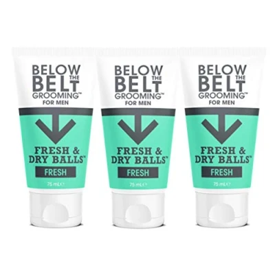 Afbeelding van Below The Belt Grooming Fresh &amp; Dry Balls Intieme deo Anti Schuurcrème voor mannen beschermt tegen zweet, geuren en wrijving Frisse geur 3 x 75 ml