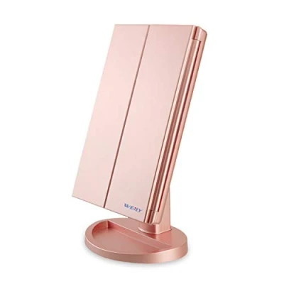 Afbeelding van WEILY make upspiegel, 1 x /2 / 3 upspiegel met drie luiken 21 led lampen en verstelbare spiegel aanraakscherm, (rosé goud))