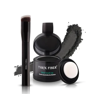 Afbeelding van THICK FIBER Wortelpoeder, concealer voor haarverdikking, vrouwen en mannen, waterdicht, verbergt wortelmake up, 4 g (zwart)