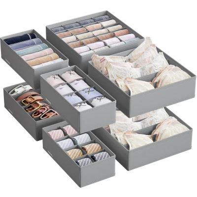 Afbeelding van SONGMICS 8 lade verdelers, opvouwbare ondergoedorganizer, voor beha&#039;s, slipjes, sokken en stropdassen, opbergdozen van stof kasten, duifgrijs, RUS008G01
