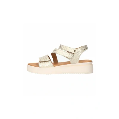 Afbeelding van Manfield MIT Krokomuster Sandalen met sleehak, Dames, Maat: 36, Gold Leer