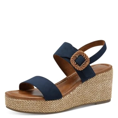Afbeelding van Marco Tozzi Sandalen met sleehak, Dames, Maat: 37, Navy Textiel